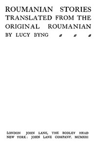 Roumanian Stories, Translated from the Original Roumanian