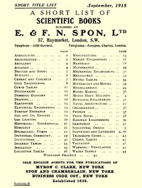 A Short List of Scientific Books Published by E. & F. N. Spon, Ltd. September 1915