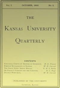 The Kansas University Quarterly, Vol. I, No. 2, October 1892