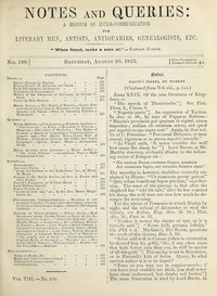 Notes and Queries, Number 199, August 20, 1853  A Medium of Inter-communication for Literary Men, Artists, Antiquaries, Geneologists, etc.