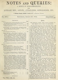 Notes and Queries, Number 200, August 27, 1853  A Medium of Inter-communication for Literary Men, Artists, Antiquaries, Geneologists, etc.