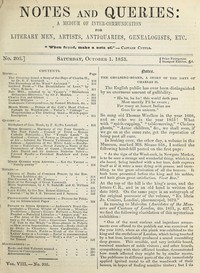 Notes and Queries, Number 205, October 1, 1853  A Medium of Inter-communication for Literary Men, Artists, Antiquaries, Geneologists, etc.