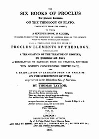 The six books of Proclus, the Platonic successor, on the theology of Plato (vol. 2 of 2)