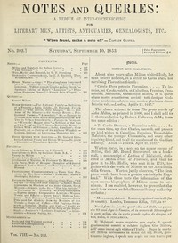 Notes and Queries, Number 202, September 10, 1853  A Medium of Inter-communication for Literary Men, Artists, Antiquaries, Geneologists, etc.
